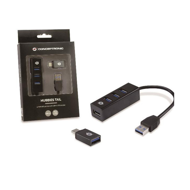 USB 3.0 a 4 porte con Adattatore USB-C Conceptronic