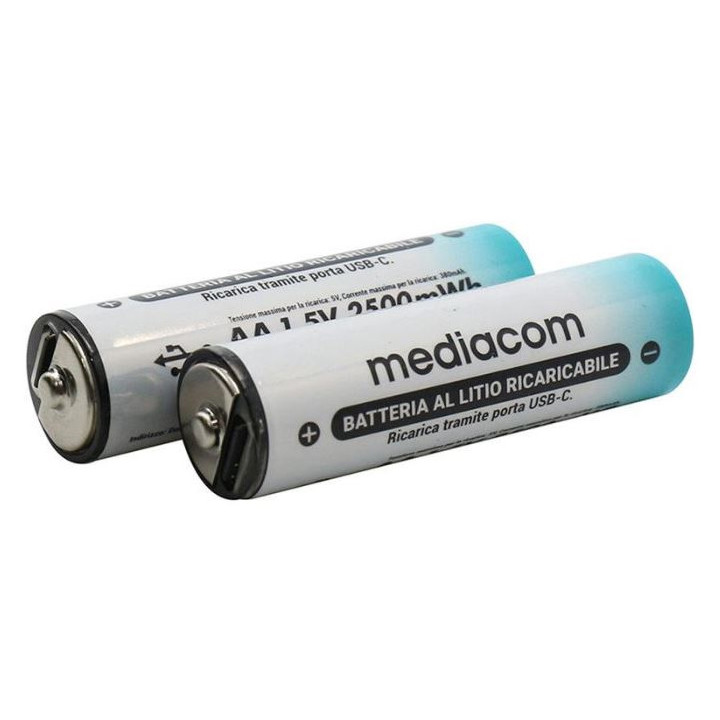 2 batterie AA 1650Mah RIC. USB-C Mediacom