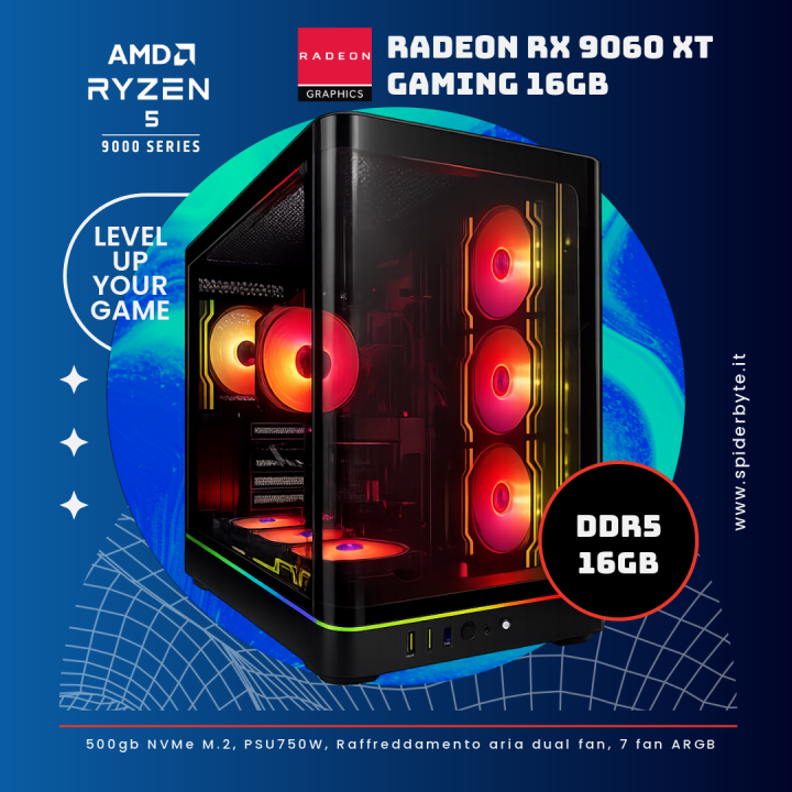 AMD Ryzen 5 9600X / RX 9060 XT 16GB – PC Assemblato
